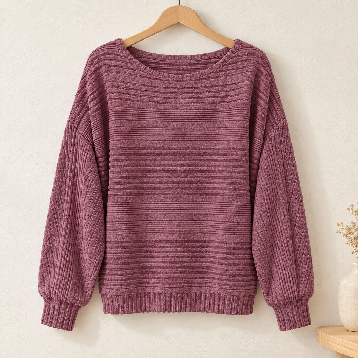 Women’s Textured Round-Neck Long-Sleeve Pullover
