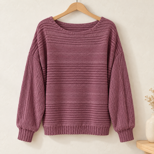 Women’s Textured Round-Neck Long-Sleeve Pullover