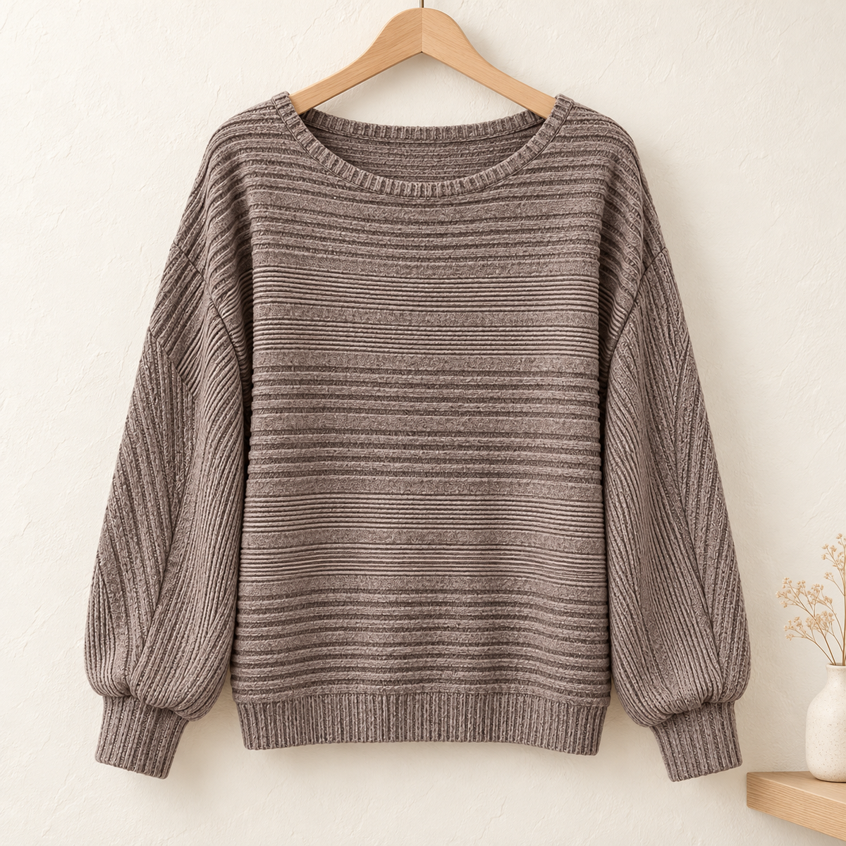 Women’s Textured Round-Neck Long-Sleeve Pullover