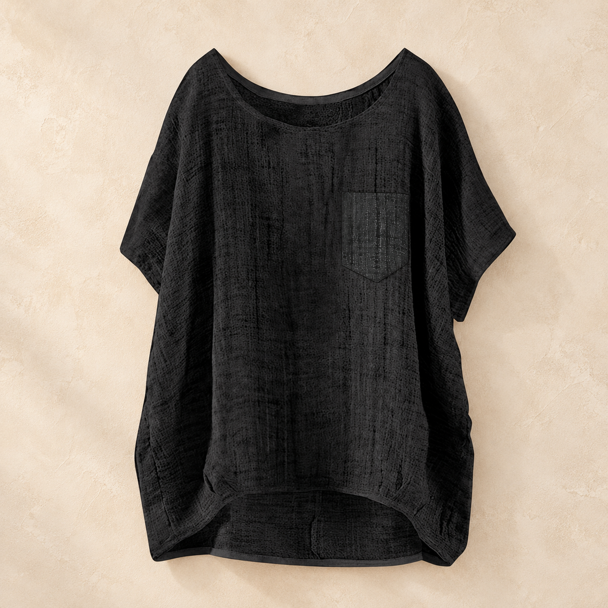 Women's Relaxed Short Sleeve Textured Top with Chest Pocket