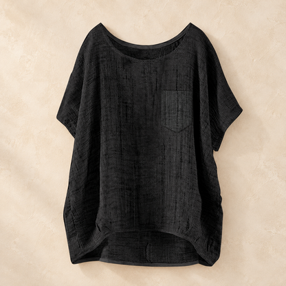 Women's Relaxed Short Sleeve Textured Top with Chest Pocket
