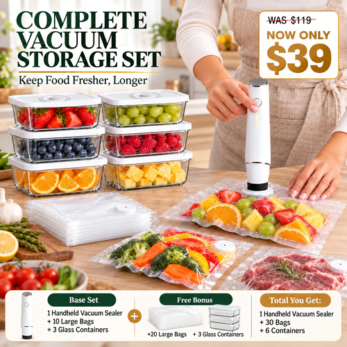 Complete Vacuum Food Storage Set | Handheld Sealer + FREE Bonus