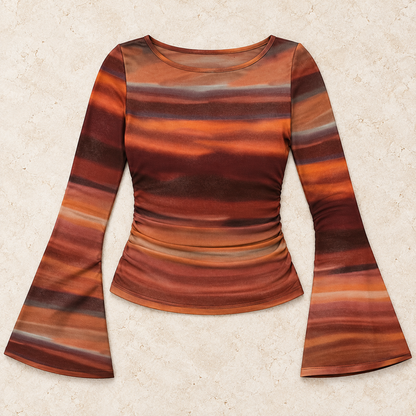 Women’s Round Neck Long Bell Sleeve Fitted Top