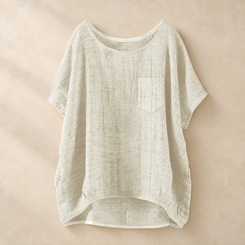 Women's Relaxed Short Sleeve Textured Top with Chest Pocket