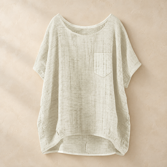Women's Relaxed Short Sleeve Textured Top with Chest Pocket