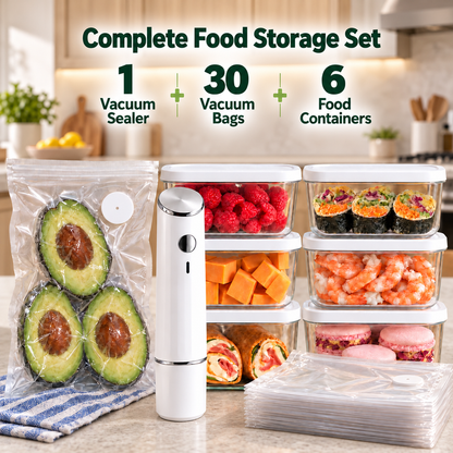 Complete Vacuum Food Storage Set | Handheld Sealer + FREE Bonus