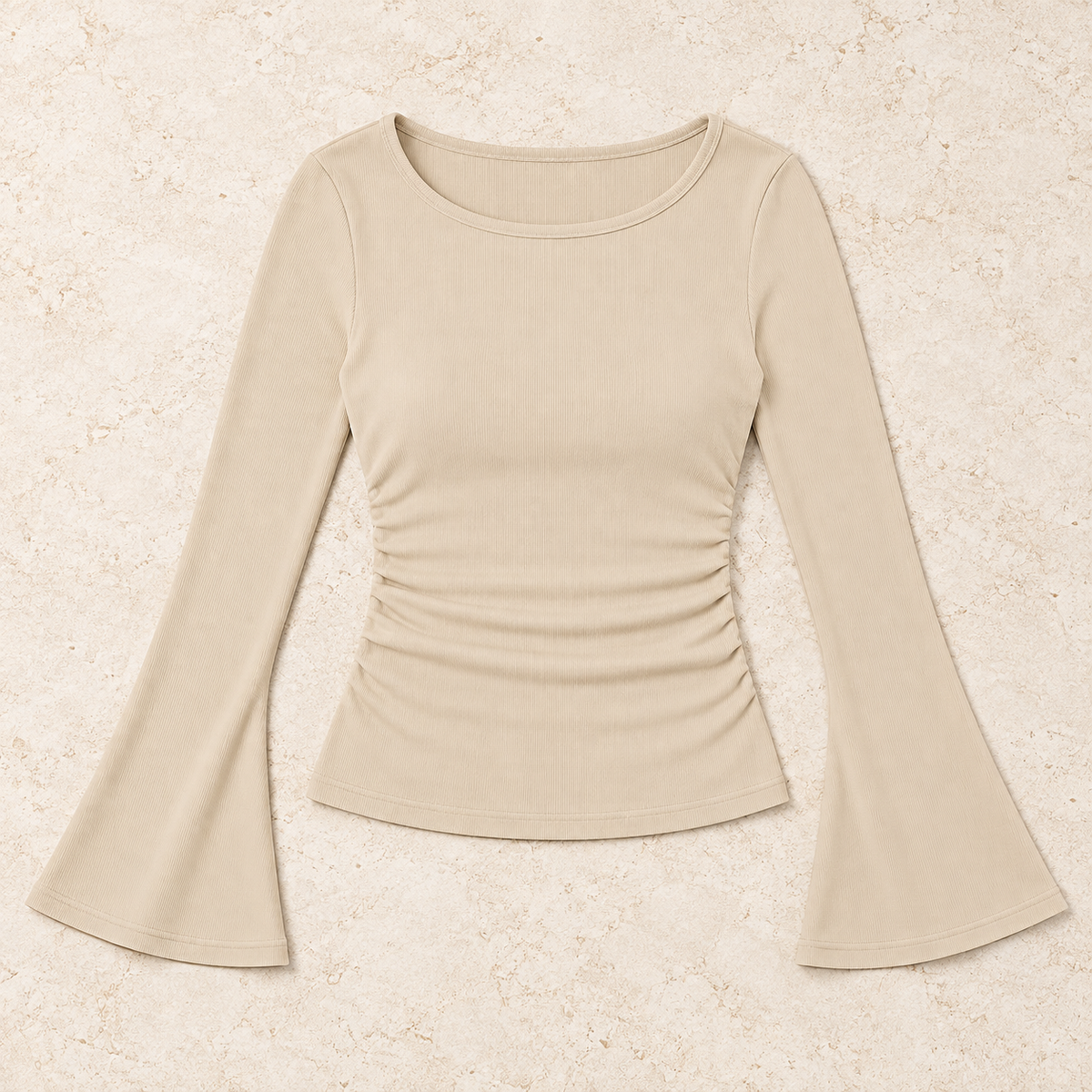 Women’s Round Neck Long Bell Sleeve Fitted Top