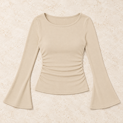 Women’s Round Neck Long Bell Sleeve Fitted Top