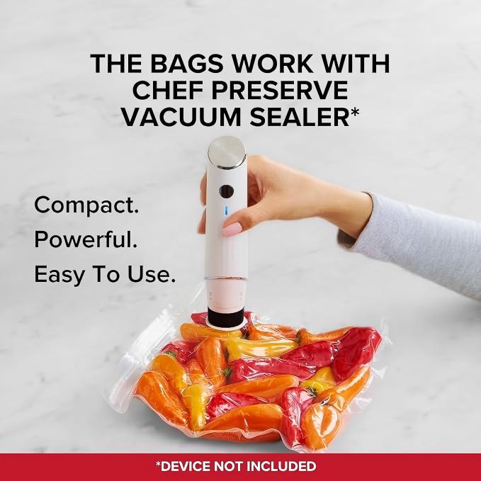 20-Pack Reusable Vacuum Food Bags (12x13") - BPA-Free, Leak-Proof, Freezer Safe
