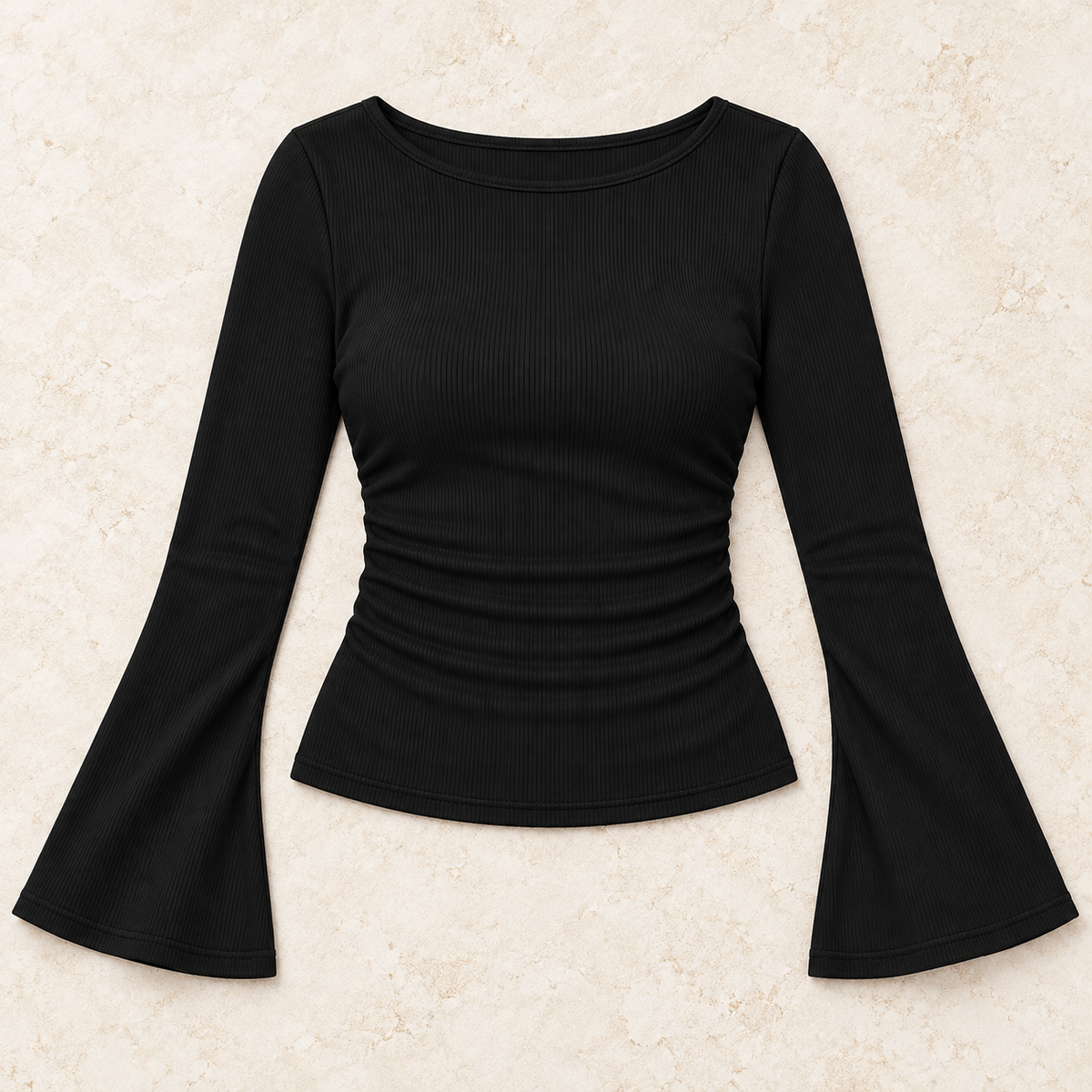 Women’s Round Neck Long Bell Sleeve Fitted Top
