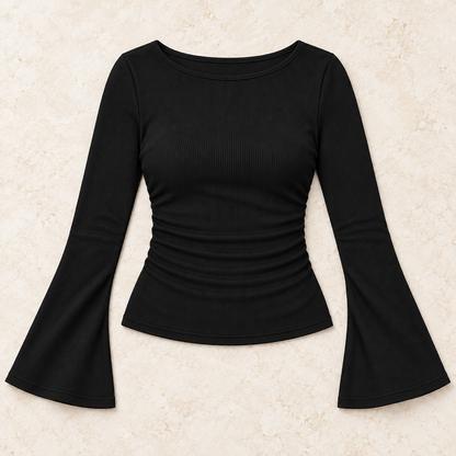 Women’s Round Neck Long Bell Sleeve Fitted Top