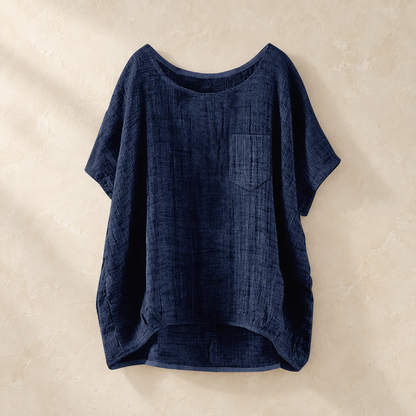 Women's Relaxed Short Sleeve Textured Top with Chest Pocket