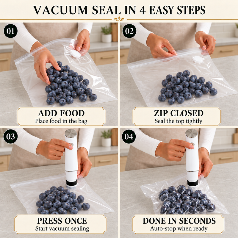 Complete Vacuum Food Storage Set | Handheld Sealer + FREE Bonus