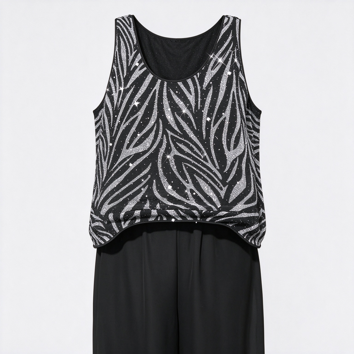 Sequin Zebra Print Evening Top Set, Embroidered Formal Jacket with Matching Top