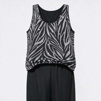 Sequin Zebra Print Evening Top Set, Embroidered Formal Jacket with Matching Top