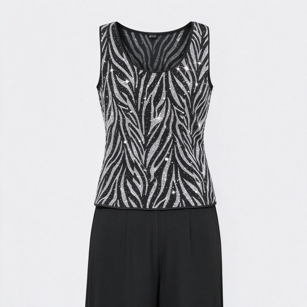 Sequin Zebra Print Evening Top Set, Embroidered Formal Jacket with Matching Top
