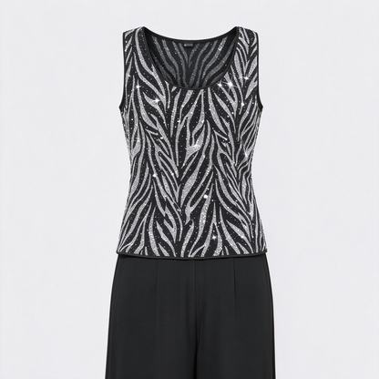 Sequin Zebra Print Evening Top Set, Embroidered Formal Jacket with Matching Top