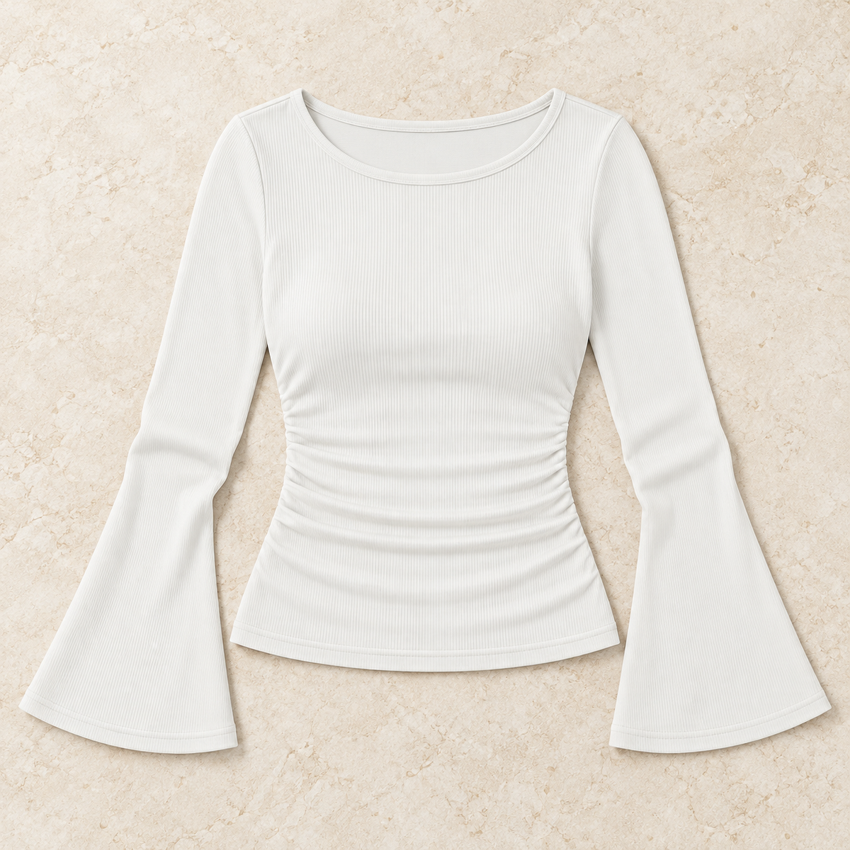 Women’s Round Neck Long Bell Sleeve Fitted Top