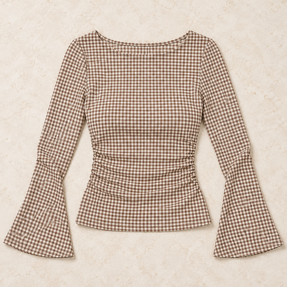Women’s Round Neck Long Bell Sleeve Fitted Top
