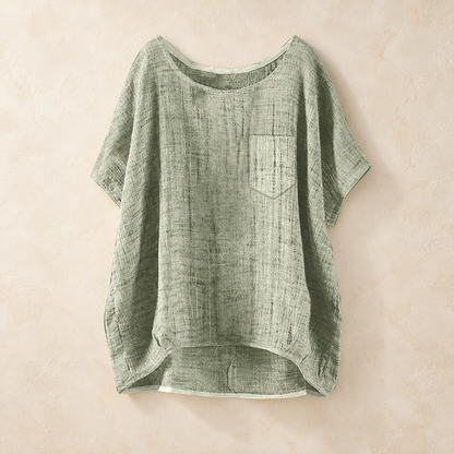 Women's Relaxed Short Sleeve Textured Top with Chest Pocket