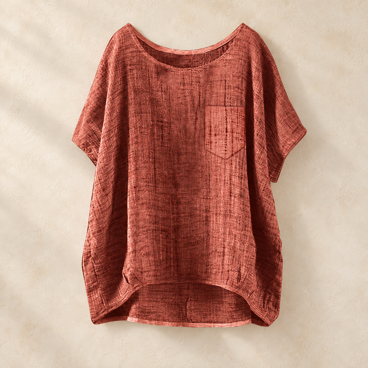 Women's Relaxed Short Sleeve Textured Top with Chest Pocket