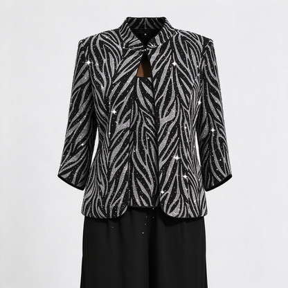 Sequin Zebra Print Evening Top Set, Embroidered Formal Jacket with Matching Top