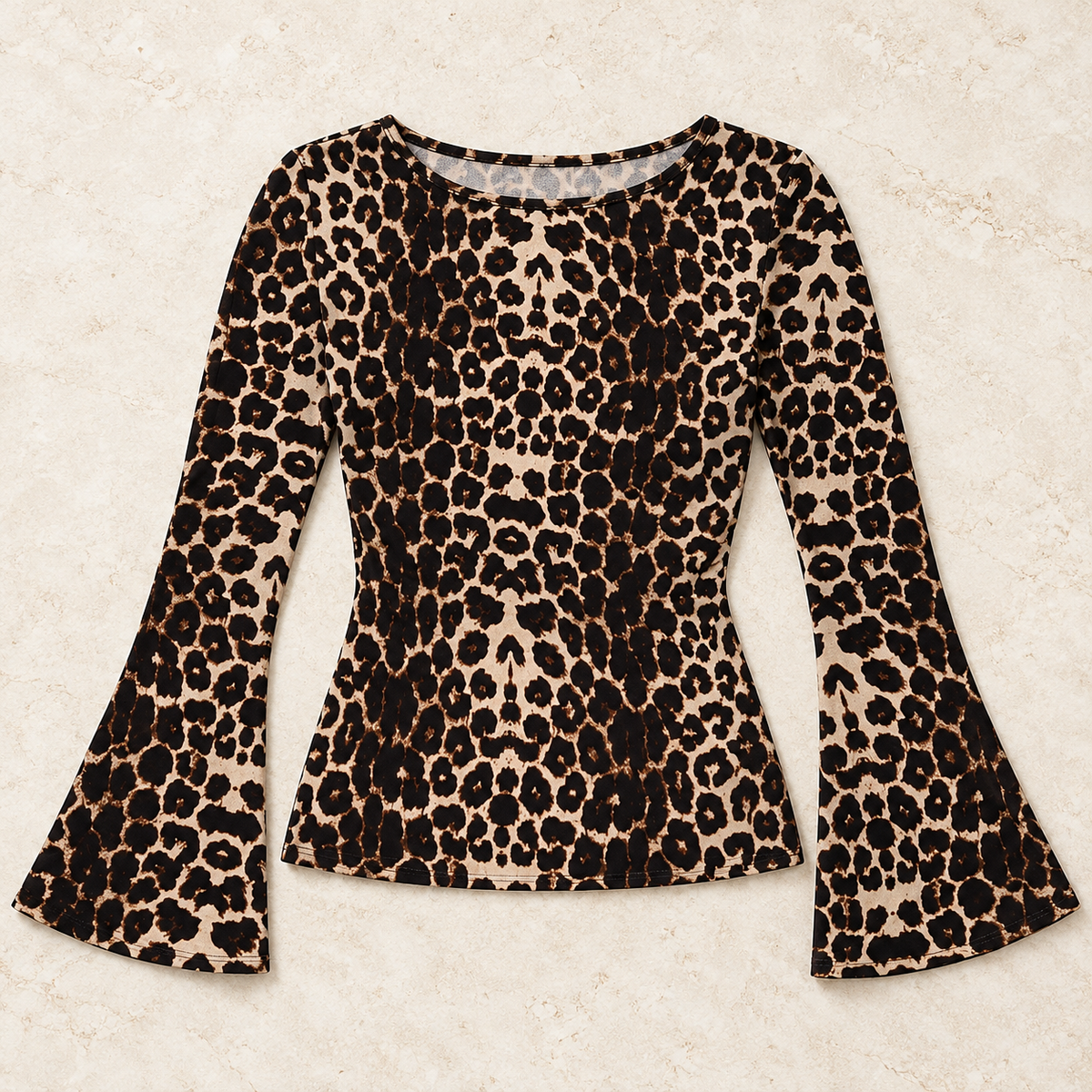 Women’s Round Neck Long Bell Sleeve Fitted Top