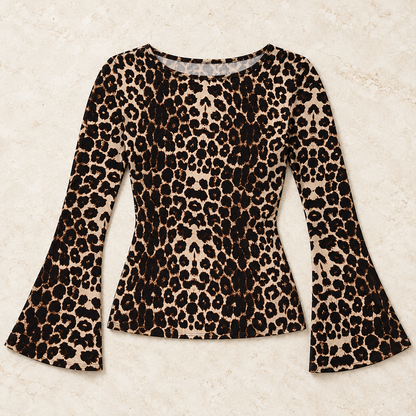 Women’s Round Neck Long Bell Sleeve Fitted Top